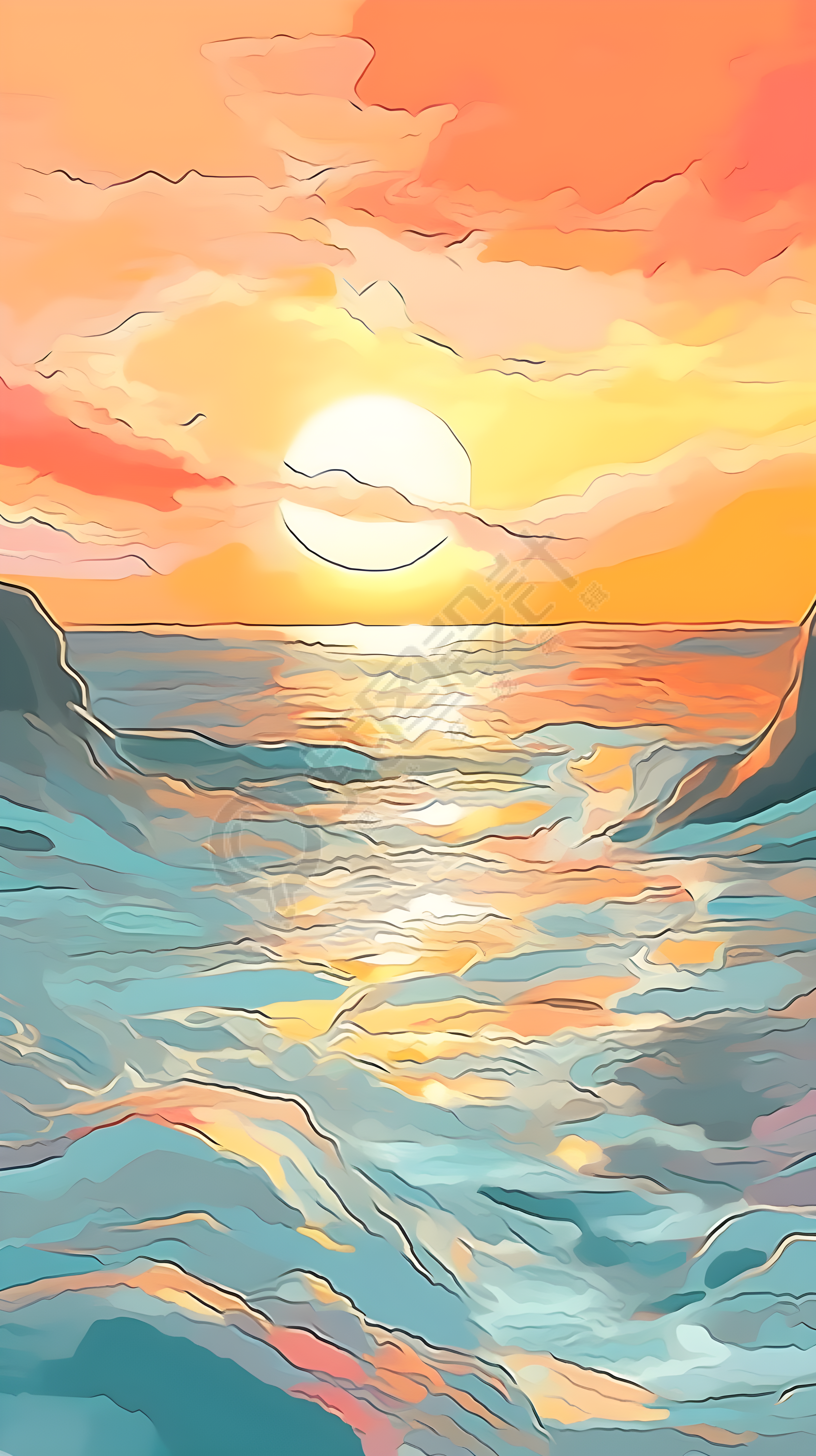 海边礁石落日余晖抽象背景