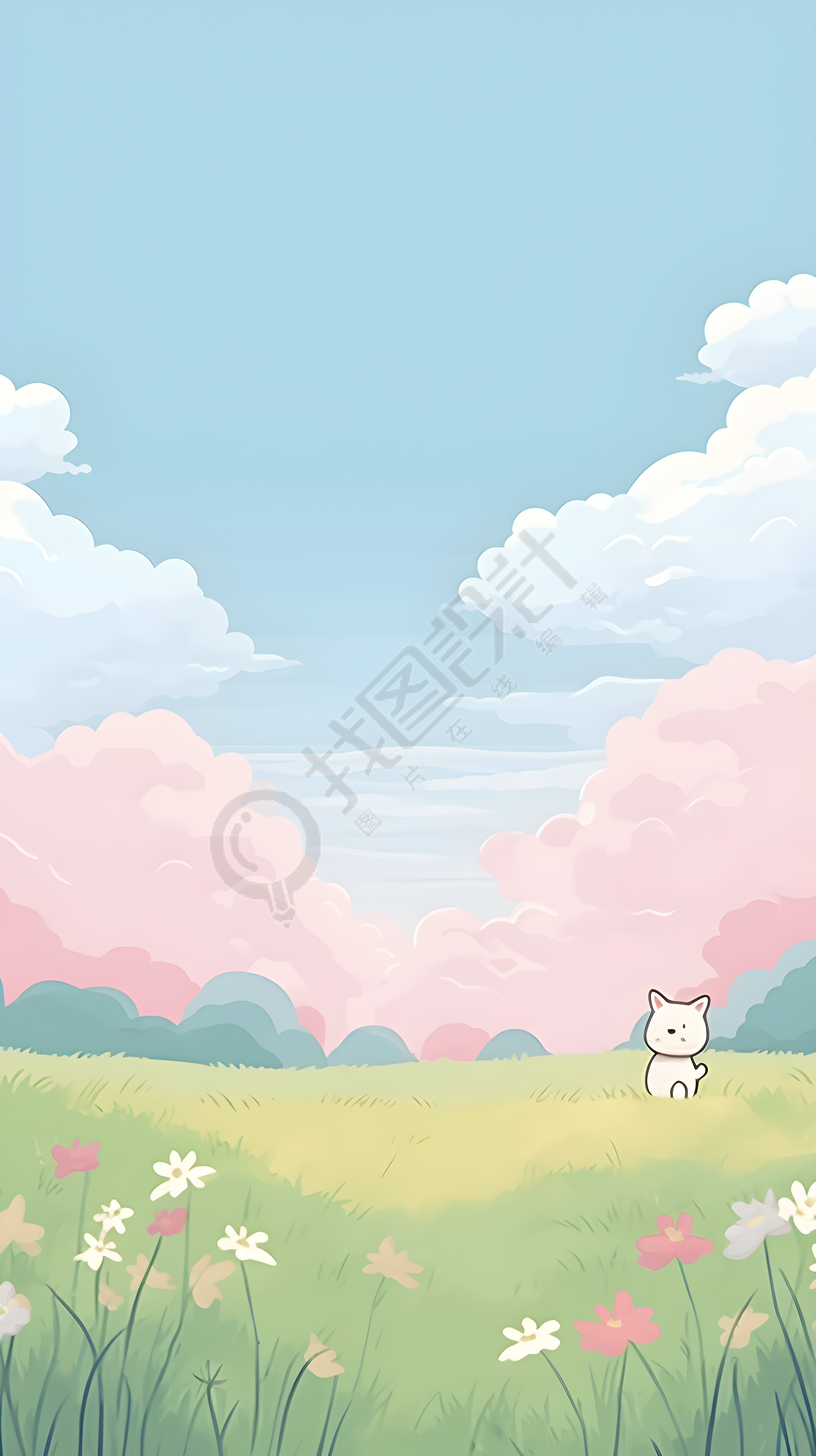 可爱猫猫蓝天白云卡通风格背景