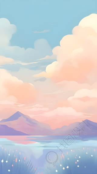 梦幻天空橙色白云唯美背景