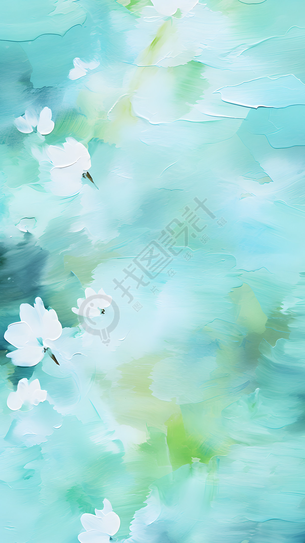 蓝绿色氛围感油画风背景