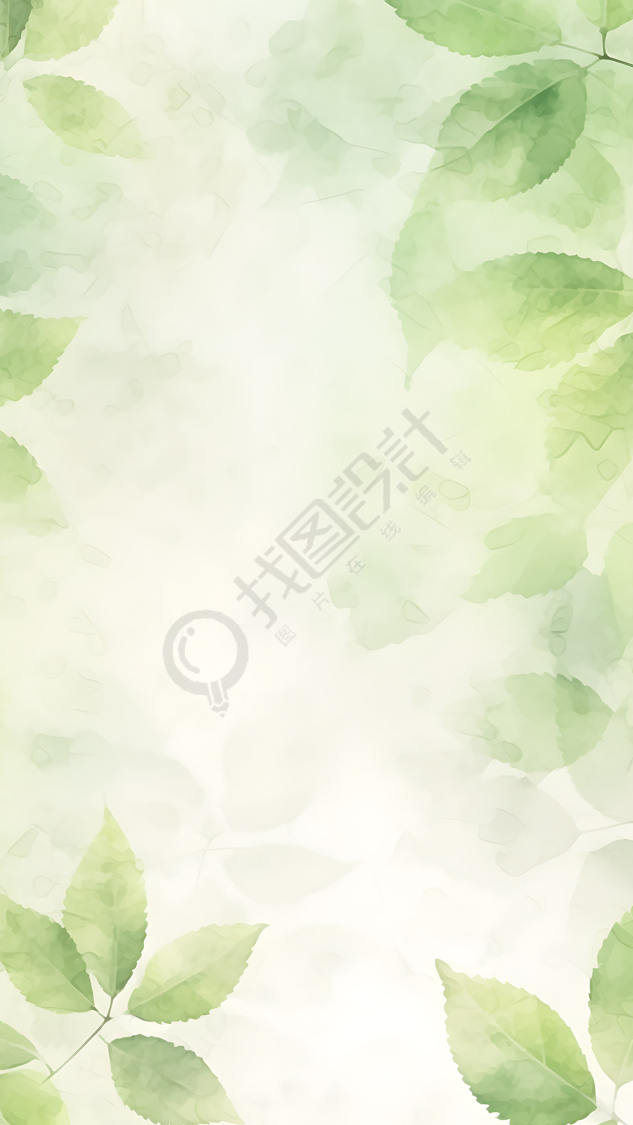 水彩画浅绿色叶子简约背景