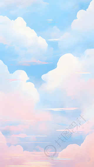 唯美蓝天白云粉色光晕背景