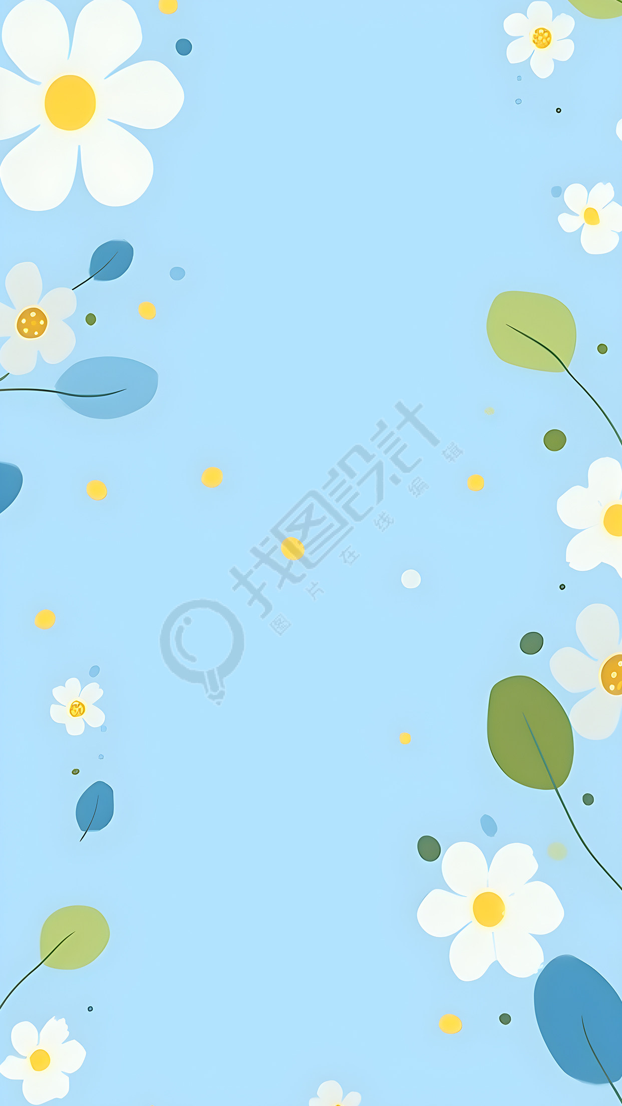 小清新蓝色小白花花边背景
