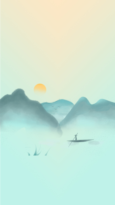 国风水墨山水渔船背景