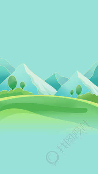 蓝色山川绿色草坪创意背景