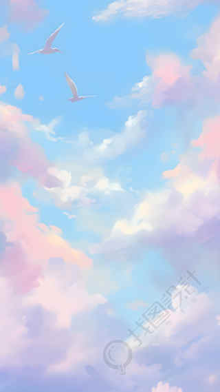 浪漫粉色天空白色飞鸟背景