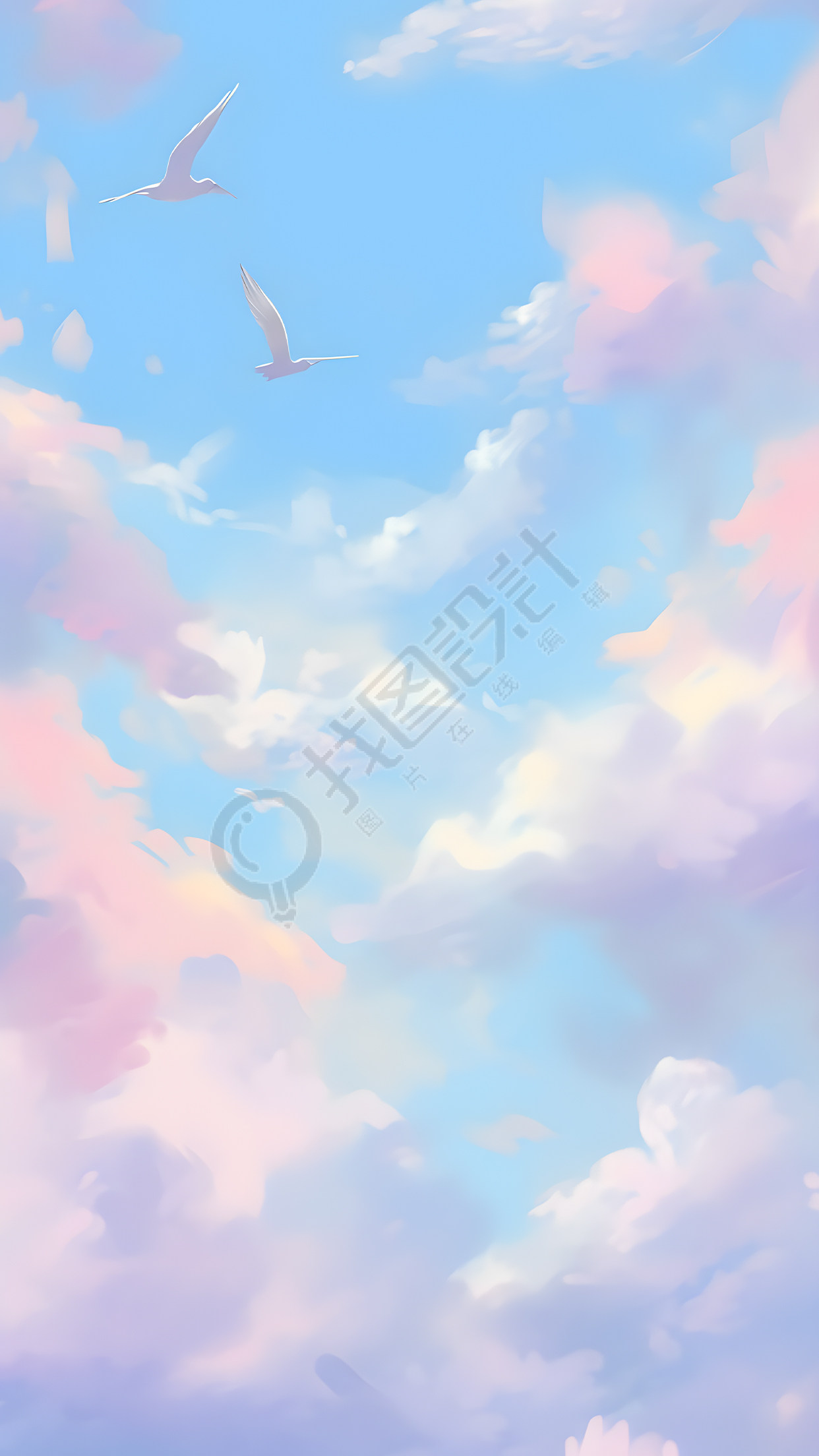 浪漫粉色天空白色飞鸟背景