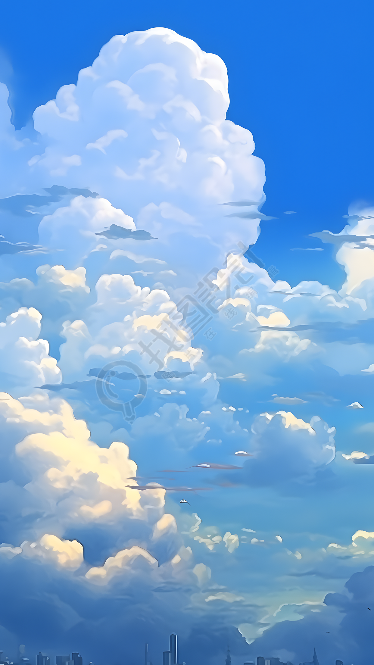 城市上空的蓝天白云唯美背景
