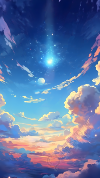 傍晚橙色天空几团白云浪漫背景