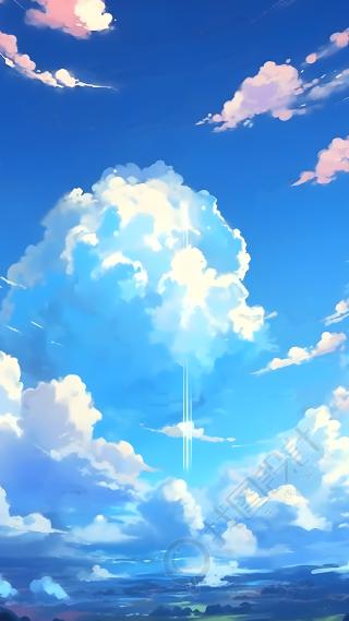 唯美蓝天白云动漫风格背景