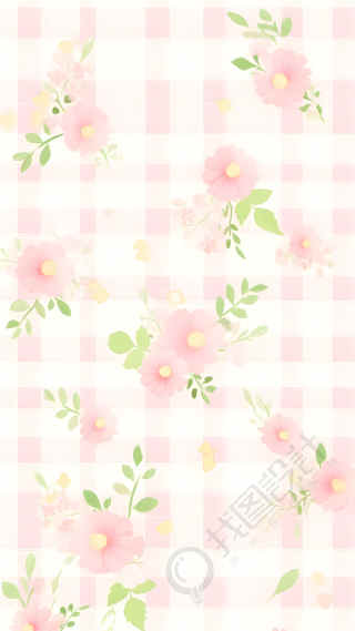 粉色小碎花白色格子背景