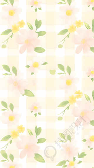 米黄色格子淡雅小花背景