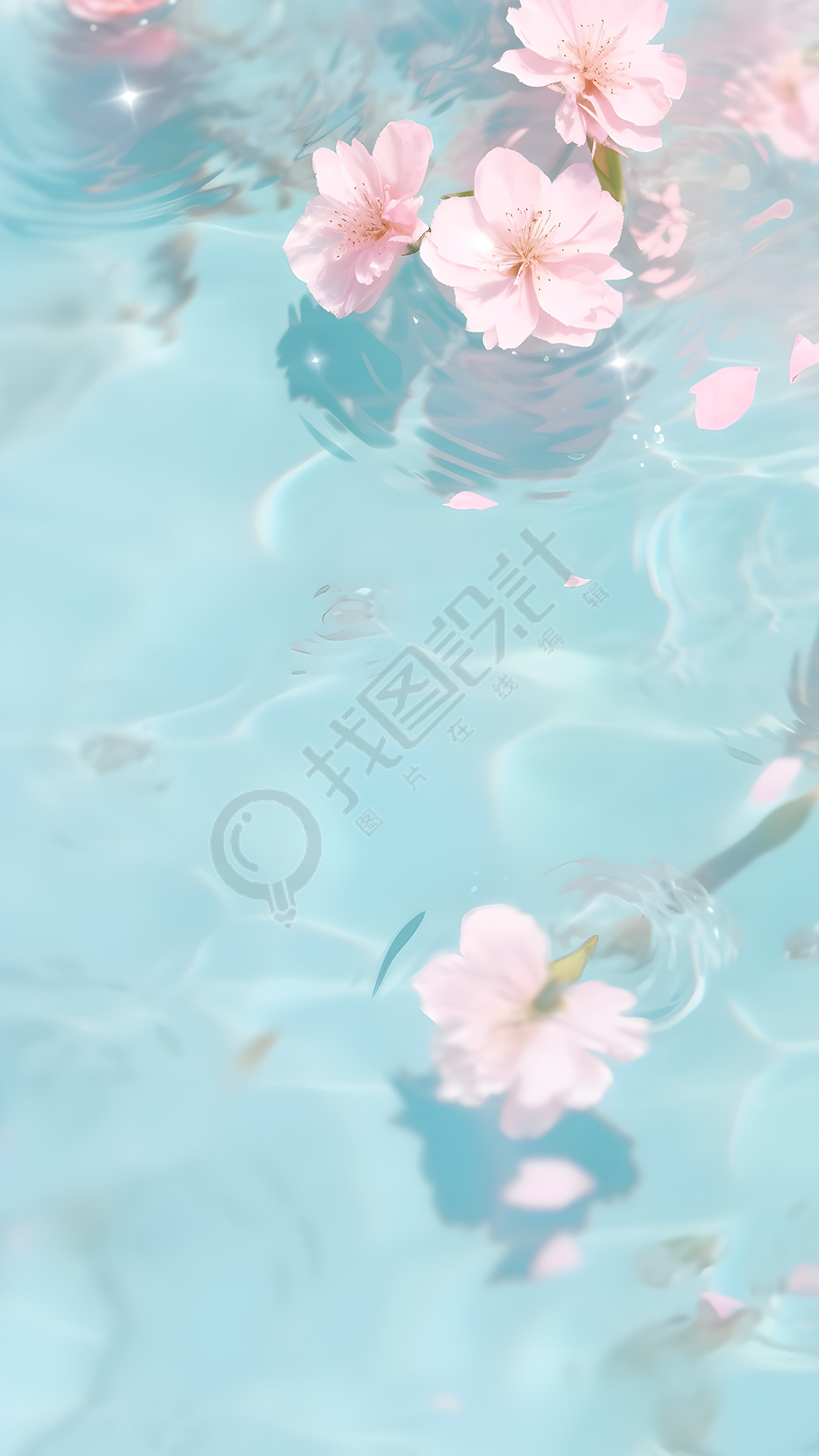 水中的粉色樱花背景