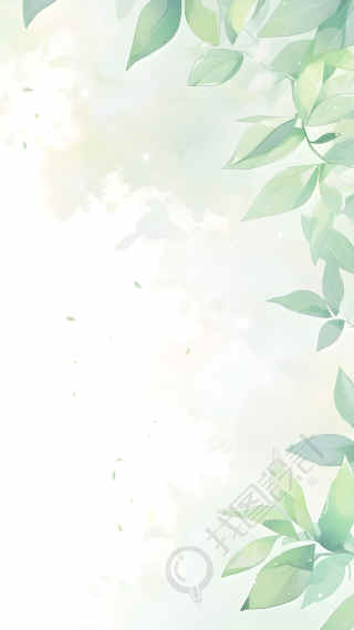 简约绿色叶片小清新背景