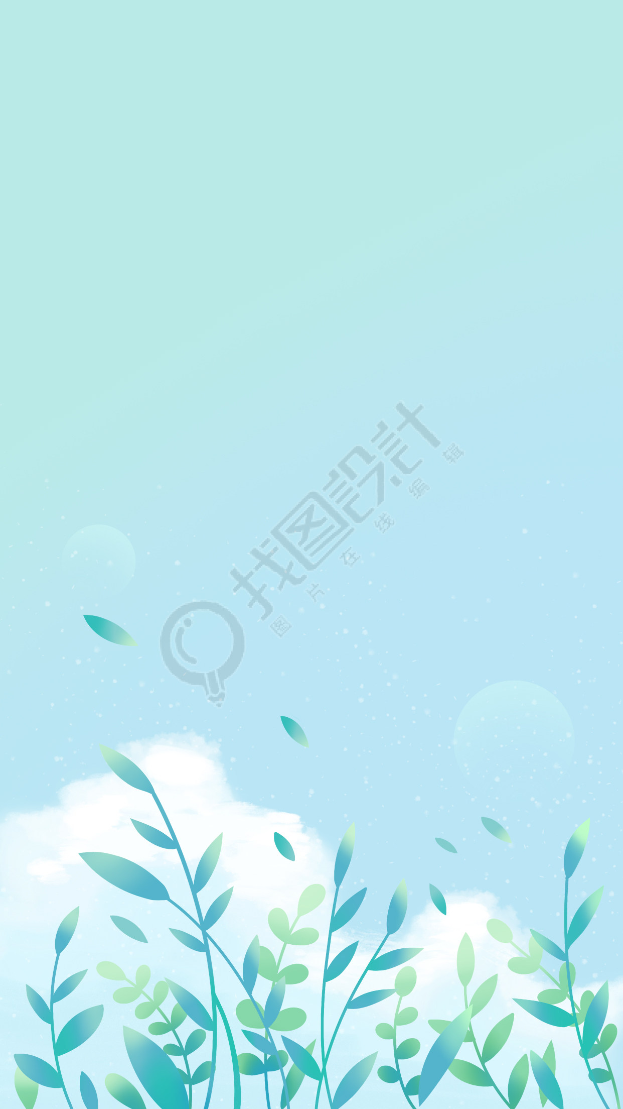 小清新绿叶渐变背景图