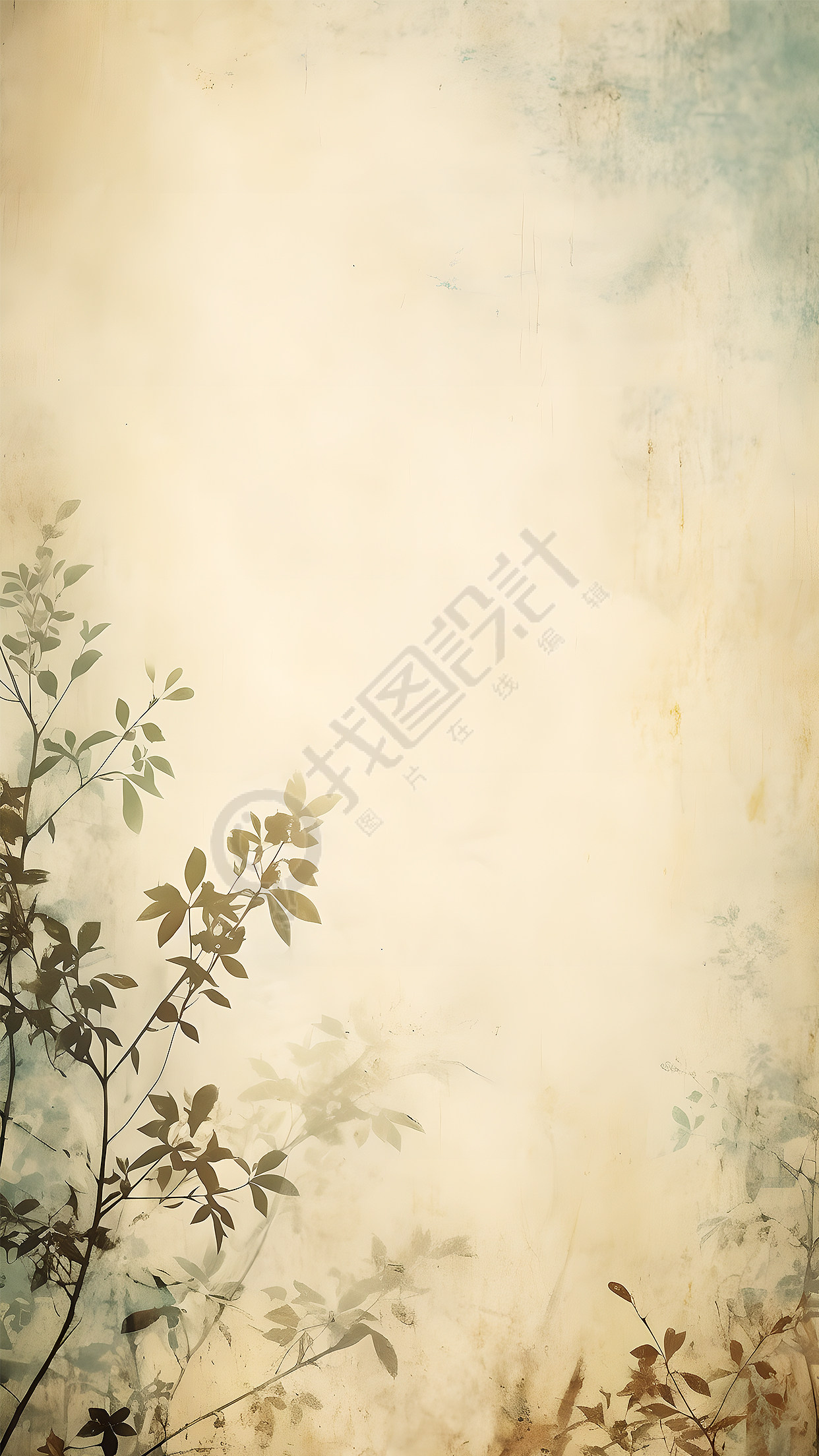 简约枝叶铜绿浸染背景 