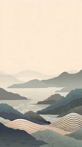 复古山水画暗色调背景