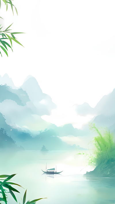 古风远山渔船清明背景