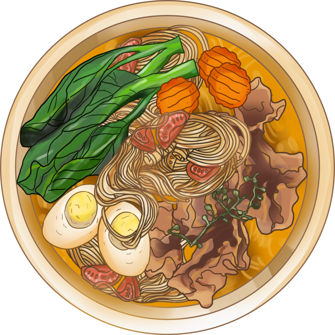 手绘美食插画牛肉面