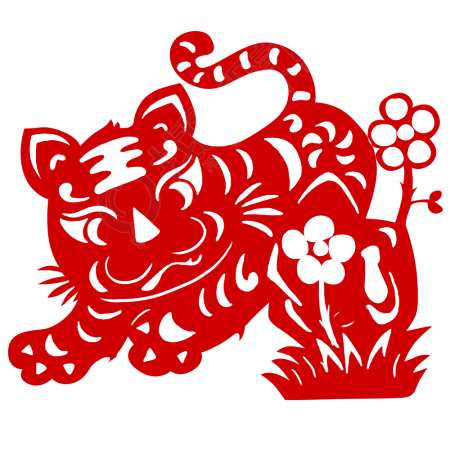 红色剪纸老虎