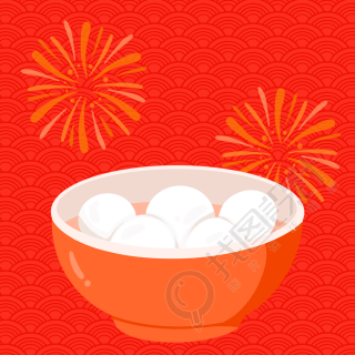 卡通元宵节烟花汤圆
