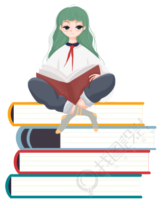 坐在书上看书的女孩