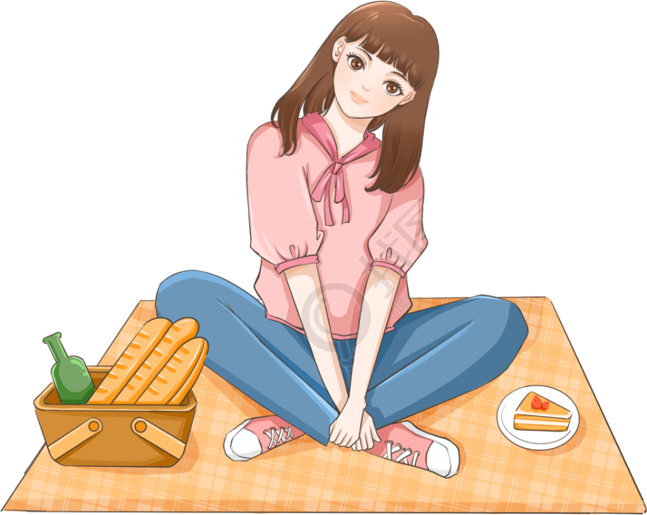 盘腿坐在餐垫上的女生