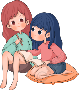 学习的两个女孩图片