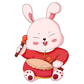 粉色兔子兔年图片打鼓新春