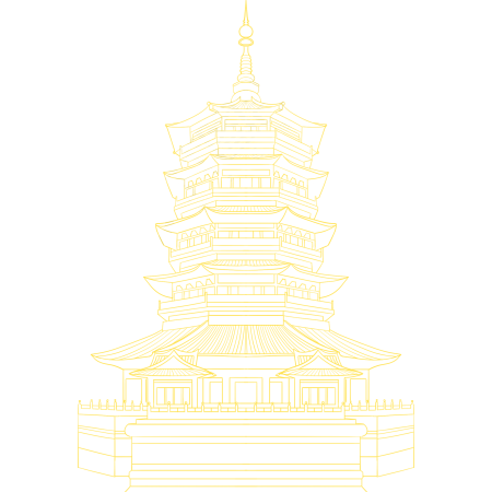 国潮手绘线条黄色古建筑图片