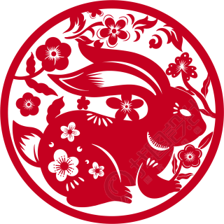 中国风圆形兔年剪纸图片