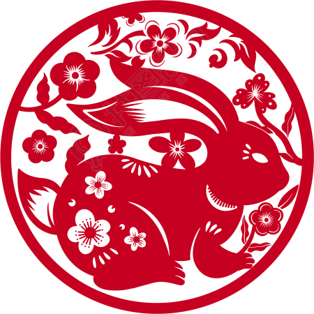 中国风圆形兔年剪纸图片