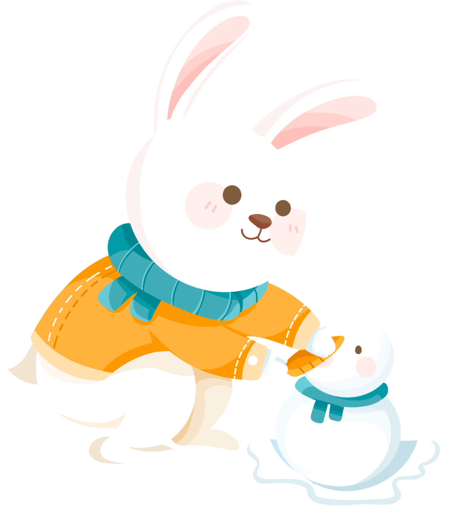 兔子堆雪人图片插画简笔画制作步骤！