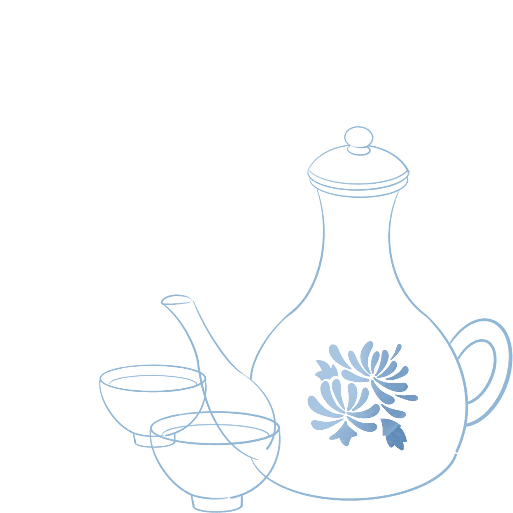 卡通茶壶茶具线稿