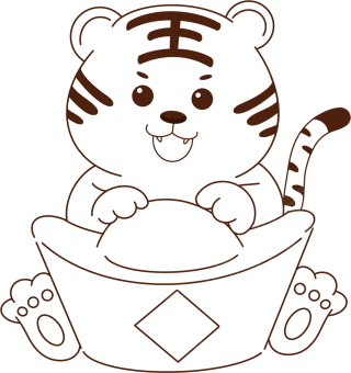 老虎元宝虎年素材线稿