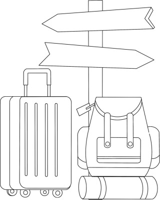 路标行李旅游出行线稿