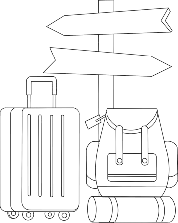 路标行李旅游出行线稿
