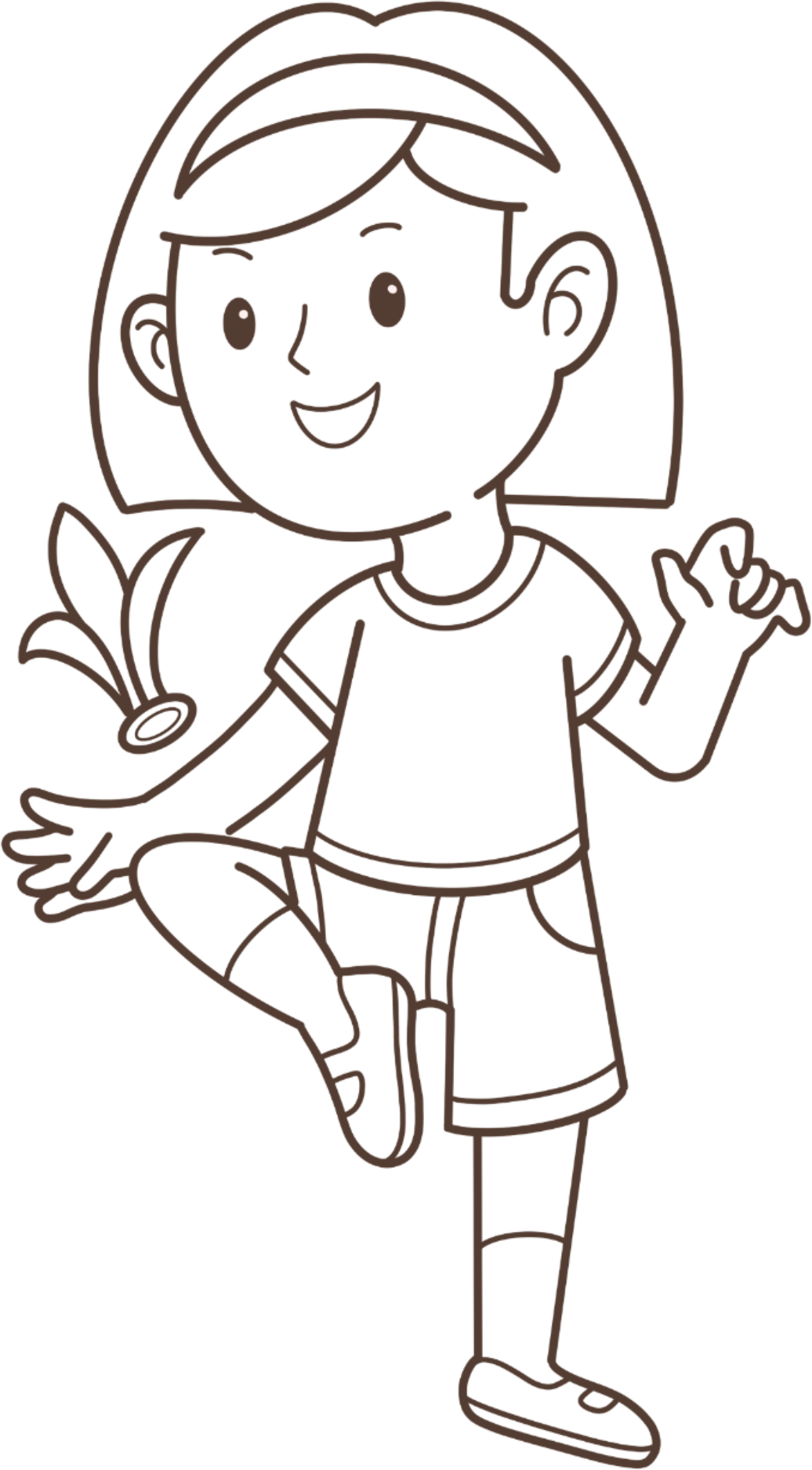 踢毽子女孩运动人物线稿