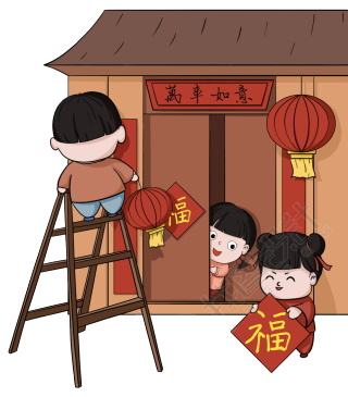 迎新年挂灯笼贴福字图片