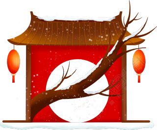 新春屋檐挂红灯笼图片