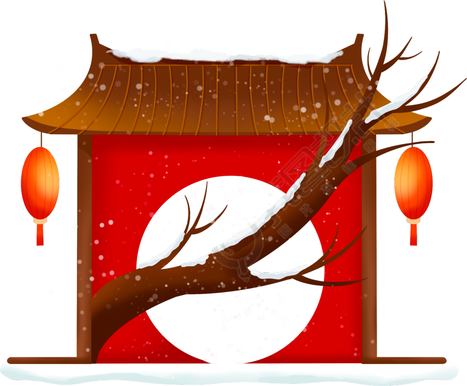 新春屋檐挂红灯笼图片