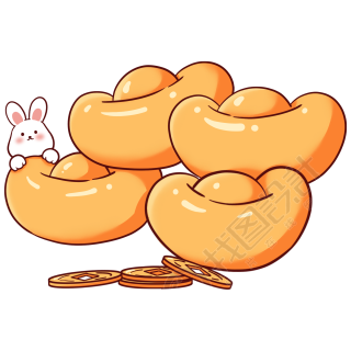 卡通新春小兔子元宝图片