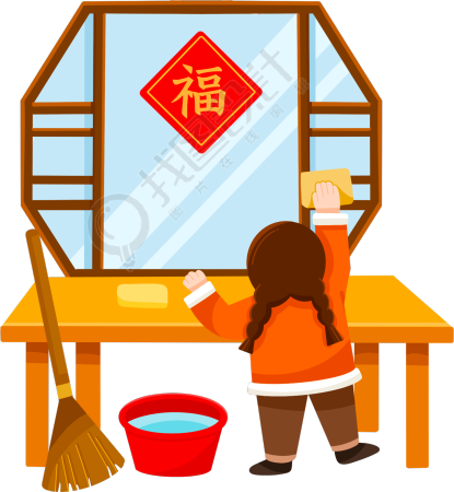 过年大扫除小女孩擦玻璃图片