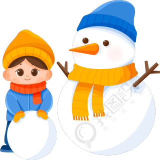 小朋友戴手套堆雪人图片