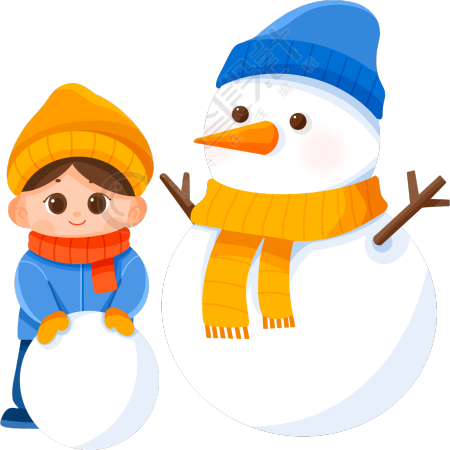 小朋友戴手套堆雪人图片