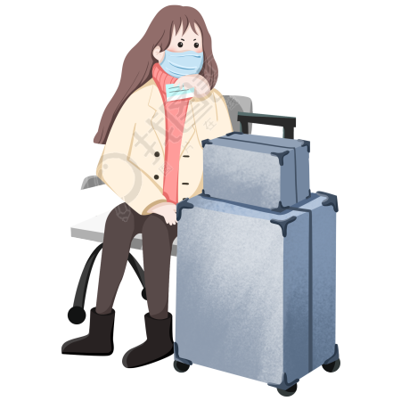 卡通女孩戴口罩等车图片