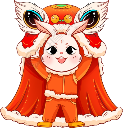 舞狮可爱兔子喜迎兔年元素