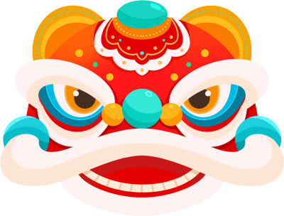 喜迎春节舞狮头习俗卡通元素