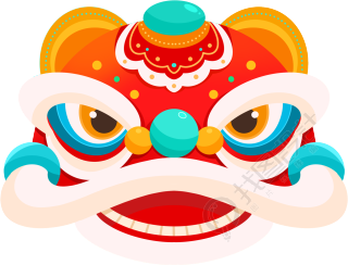 喜迎春节舞狮头习俗卡通元素