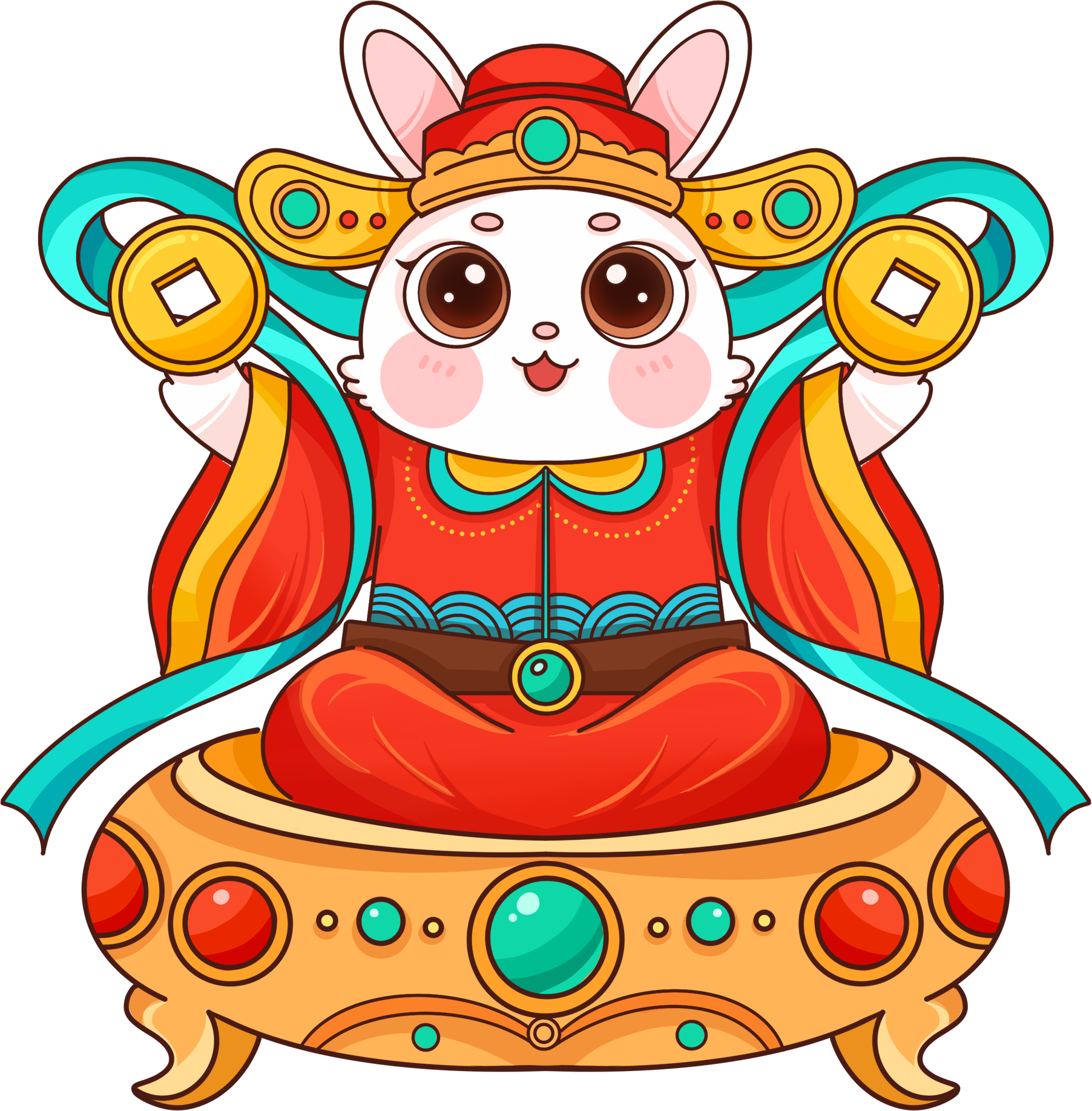 坐在聚宝盆上的兔子财神图片